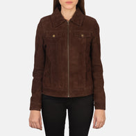 Suzy Mocha Suede Trucker Jacket by Dash Racegear - women Jacket view 2