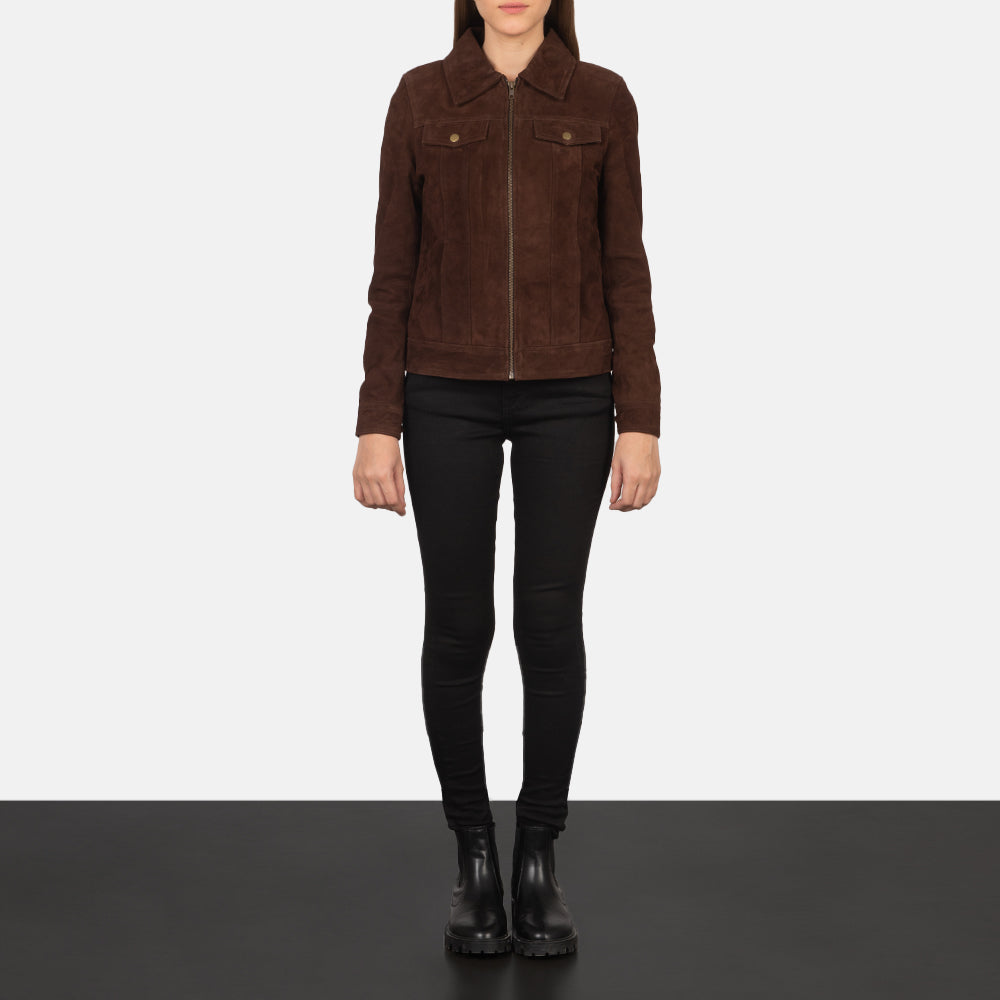 Suzy Mocha Suede Trucker Jacket by Dash Racegear - women Jacket view 4