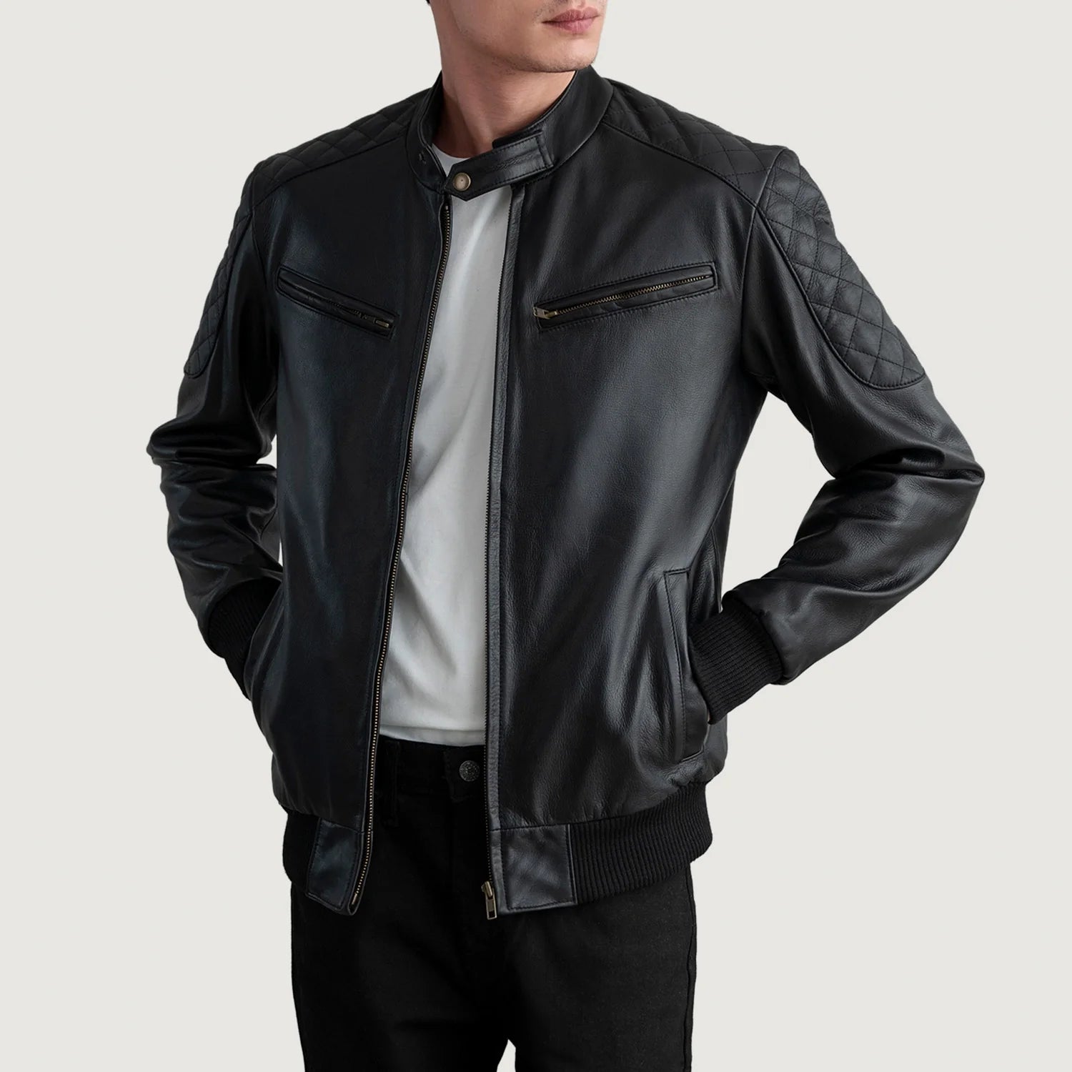 Sven Black Leather Bomber Jacket by Dash Racegear - men Jacket view 3