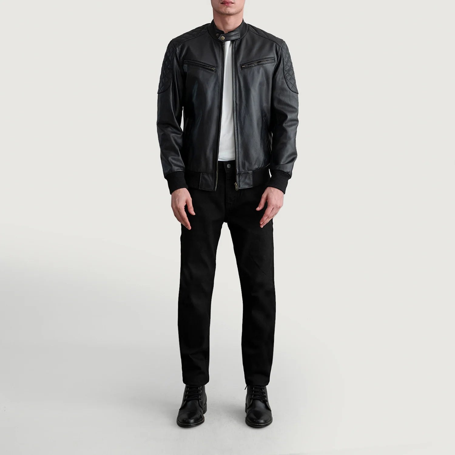 Sven Black Leather Bomber Jacket by Dash Racegear - men Jacket view 4