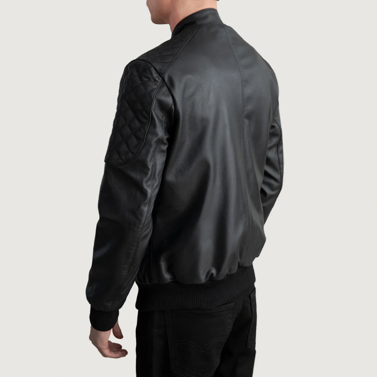Sven Black Leather Bomber Jacket by Dash Racegear - men Jacket view 6