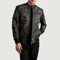 Sven Distressed Brown Leather Bomber Jacket by Dash Racegear - men Jacket view 1