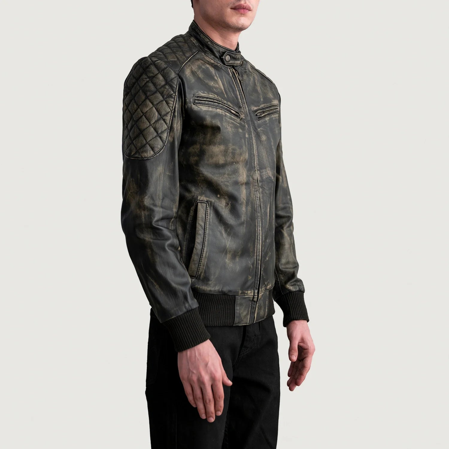 Sven Distressed Brown Leather Bomber Jacket by Dash Racegear - men Jacket view 2