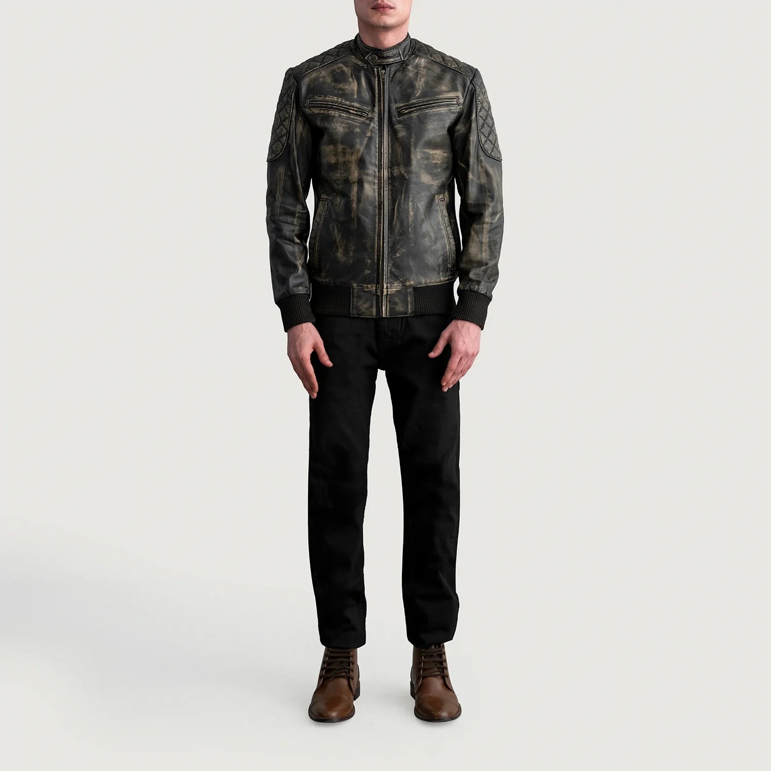 Sven Distressed Brown Leather Bomber Jacket by Dash Racegear - men Jacket view 4