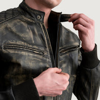 Sven Distressed Brown Leather Bomber Jacket by Dash Racegear - men Jacket view 5