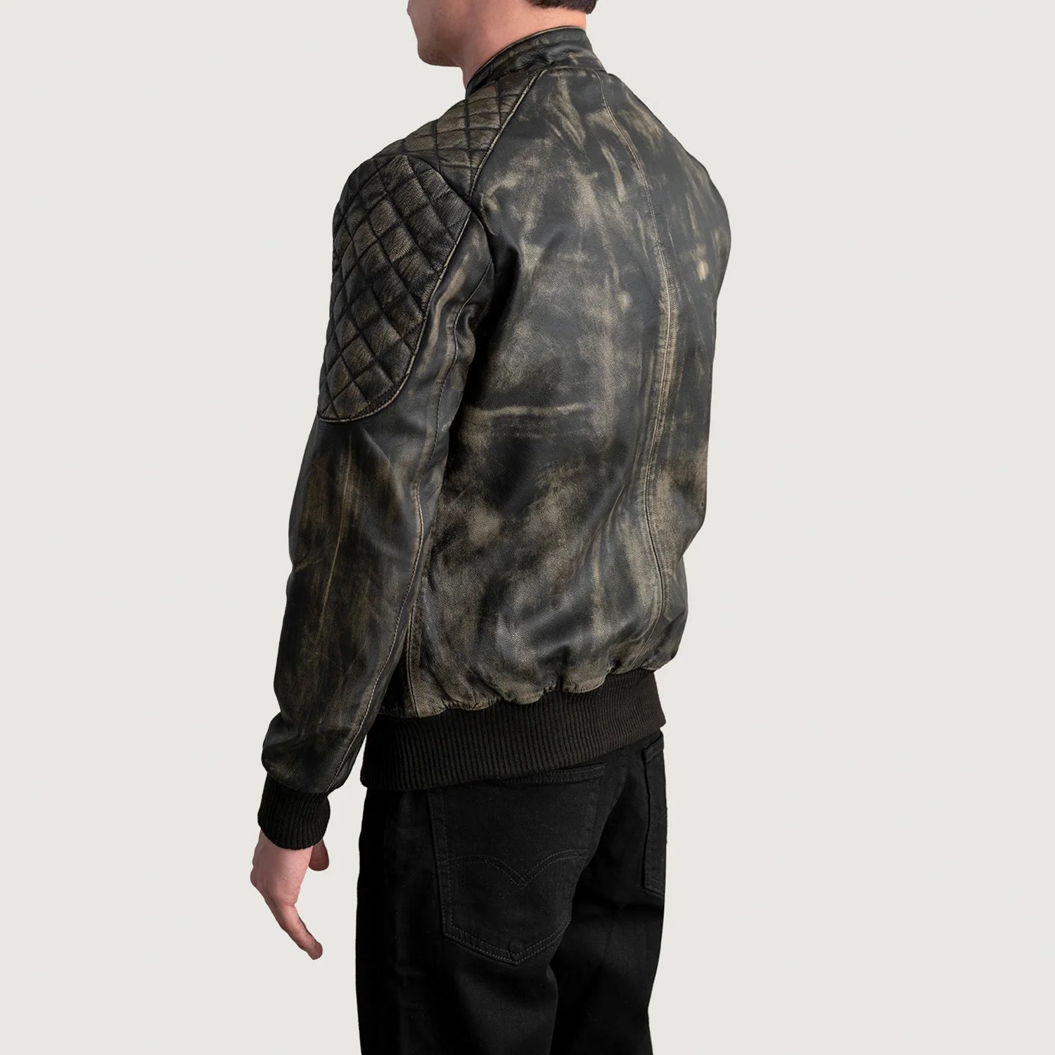 Sven Distressed Brown Leather Bomber Jacket by Dash Racegear - men Jacket view 6