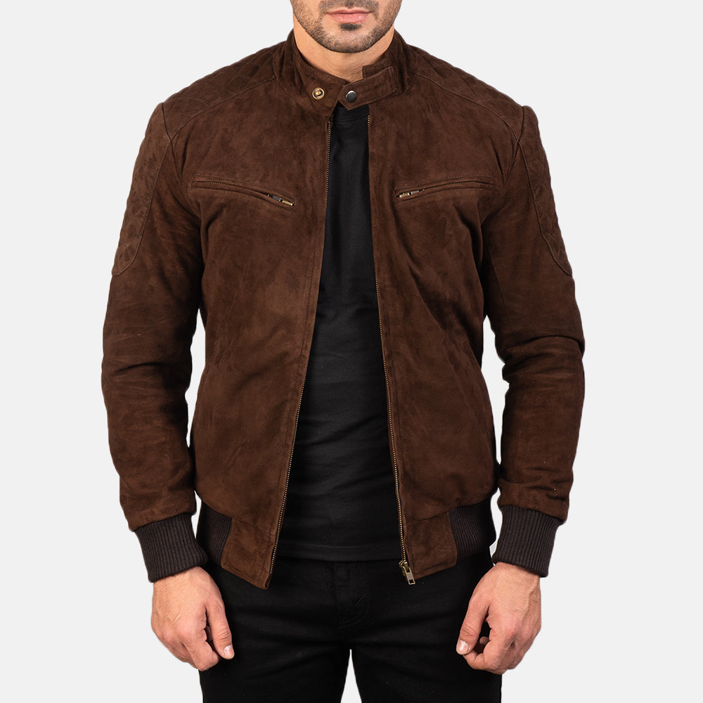 Sven Mocha Suede Bomber Jacket by Dash Racegear - men Jacket view 1