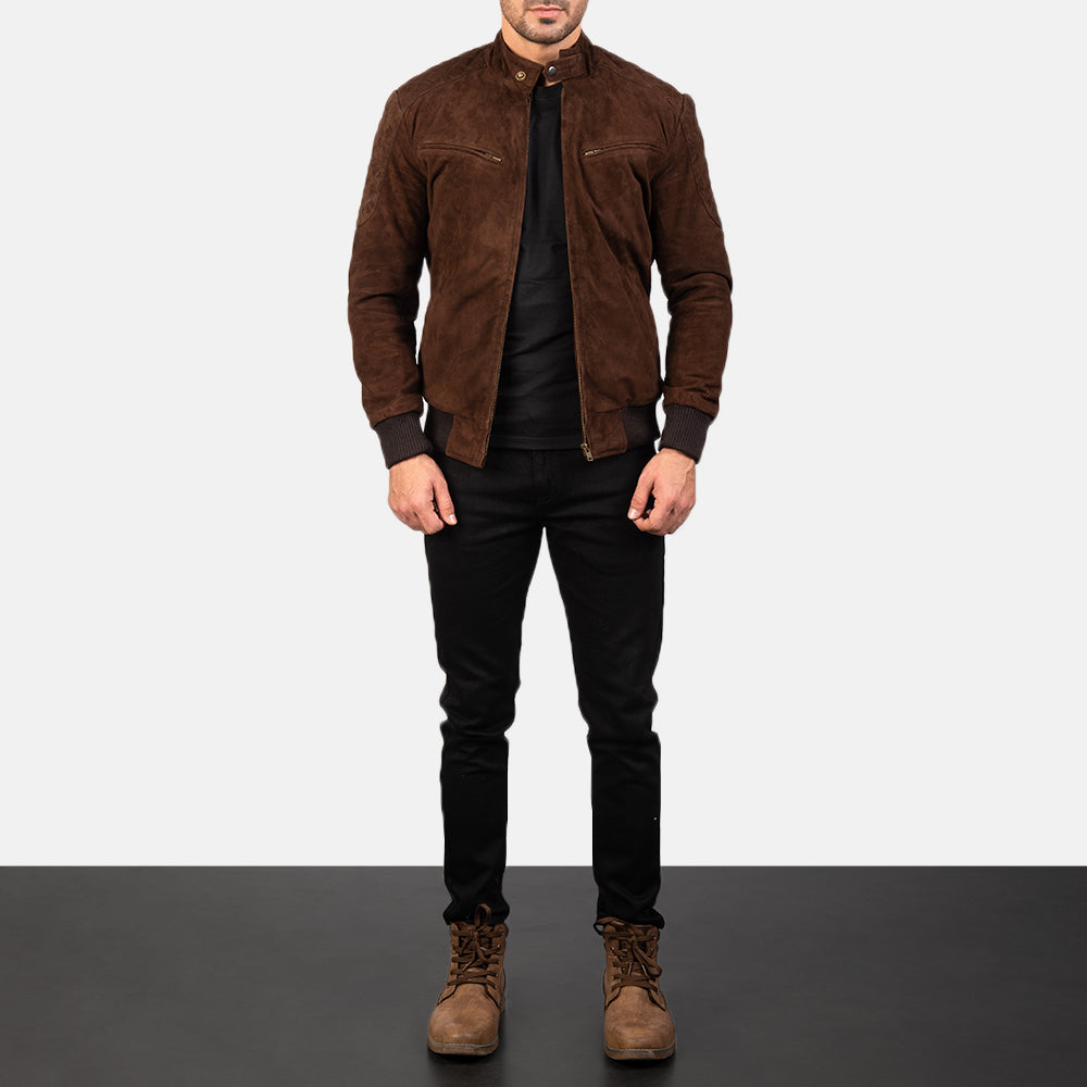 Sven Mocha Suede Bomber Jacket by Dash Racegear - men Jacket view 3
