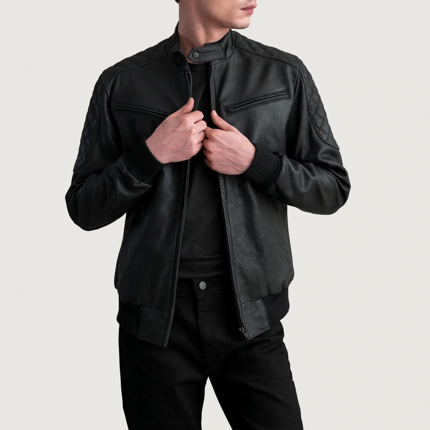 Sven Tumbled Black Leather Bomber Jacket by Dash Racegear - men Jacket view 1