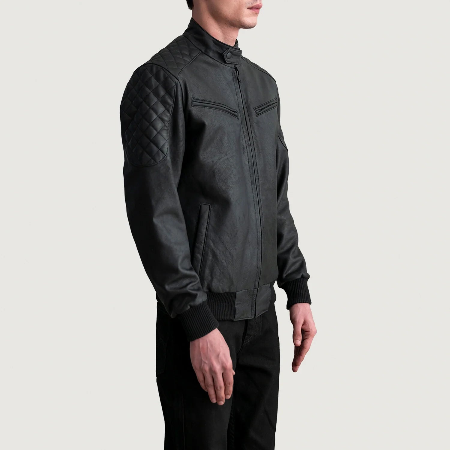 Sven Tumbled Black Leather Bomber Jacket by Dash Racegear - men Jacket view 2