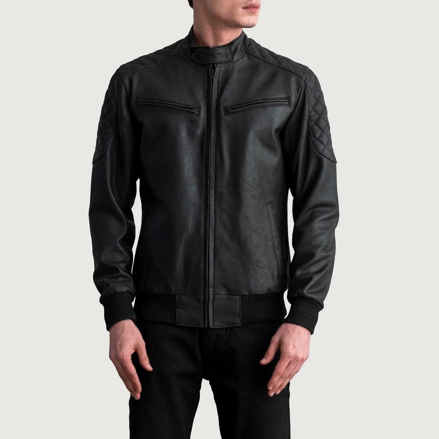 Sven Tumbled Black Leather Bomber Jacket by Dash Racegear - men Jacket view 3