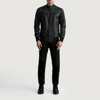 Sven Tumbled Black Leather Bomber Jacket by Dash Racegear - men Jacket view 4