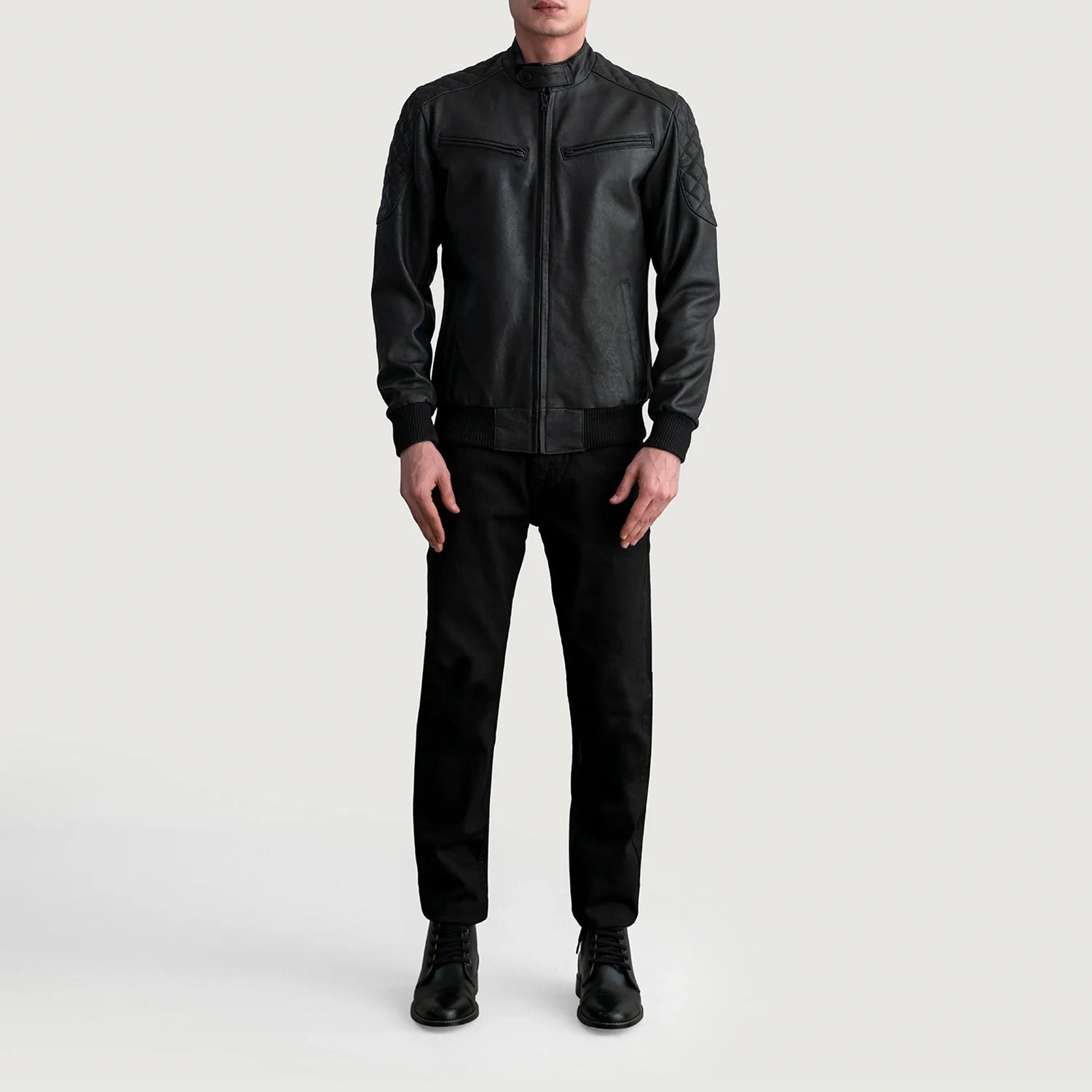 Sven Tumbled Black Leather Bomber Jacket by Dash Racegear - men Jacket view 4