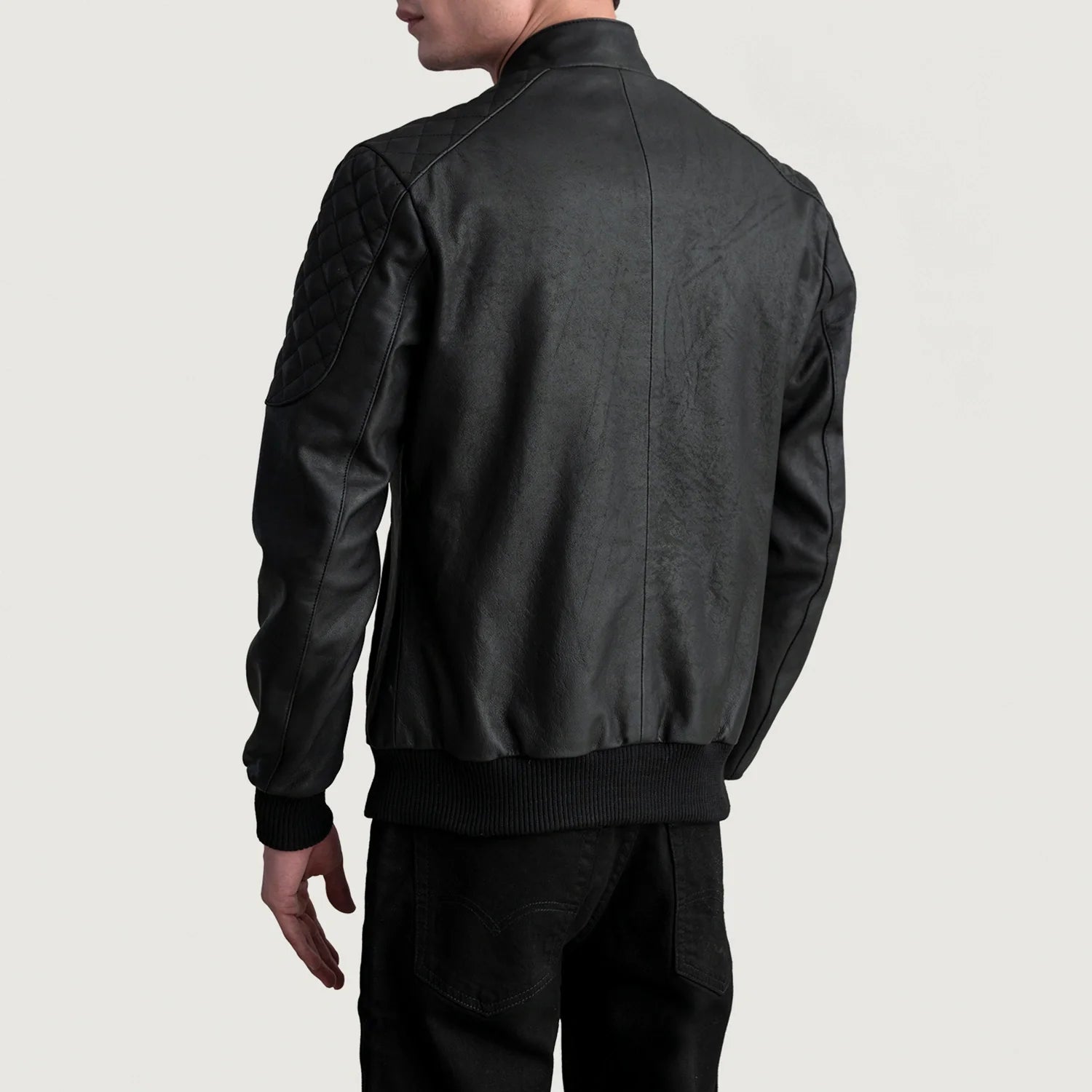 Sven Tumbled Black Leather Bomber Jacket by Dash Racegear - men Jacket view 6