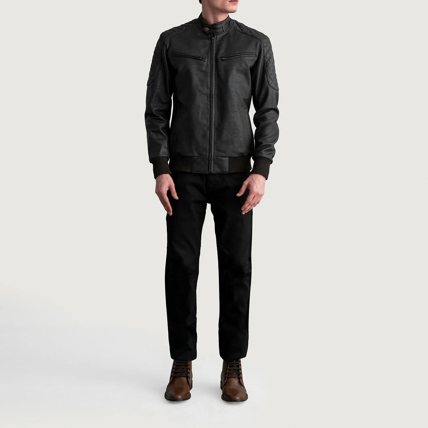Sven Tumbled Brown Leather Bomber Jacket by Dash Racegear - men Jacket view 4