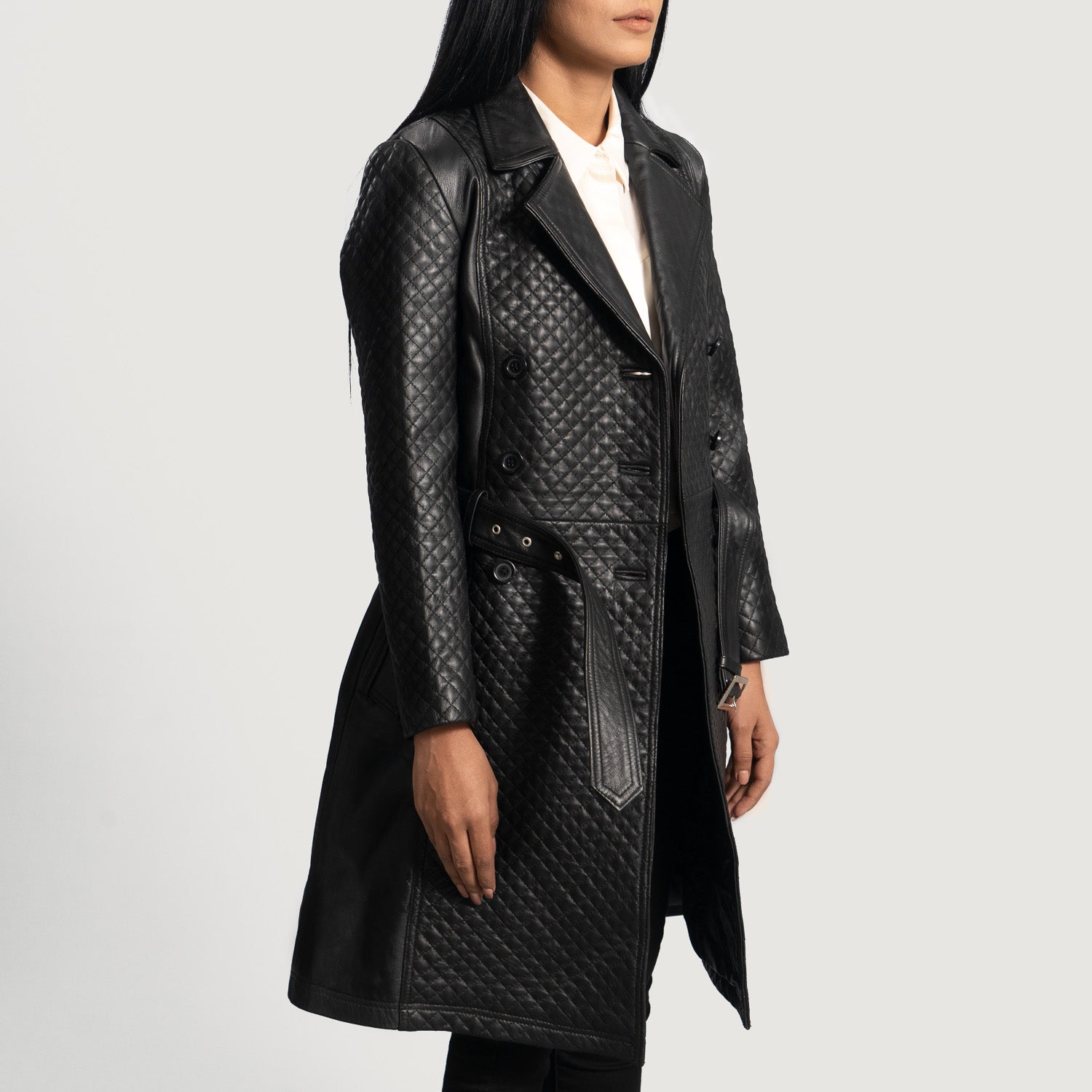 Sweet Susan Black Leather Trench Coat by Dash Racegear - women Jacket view 2