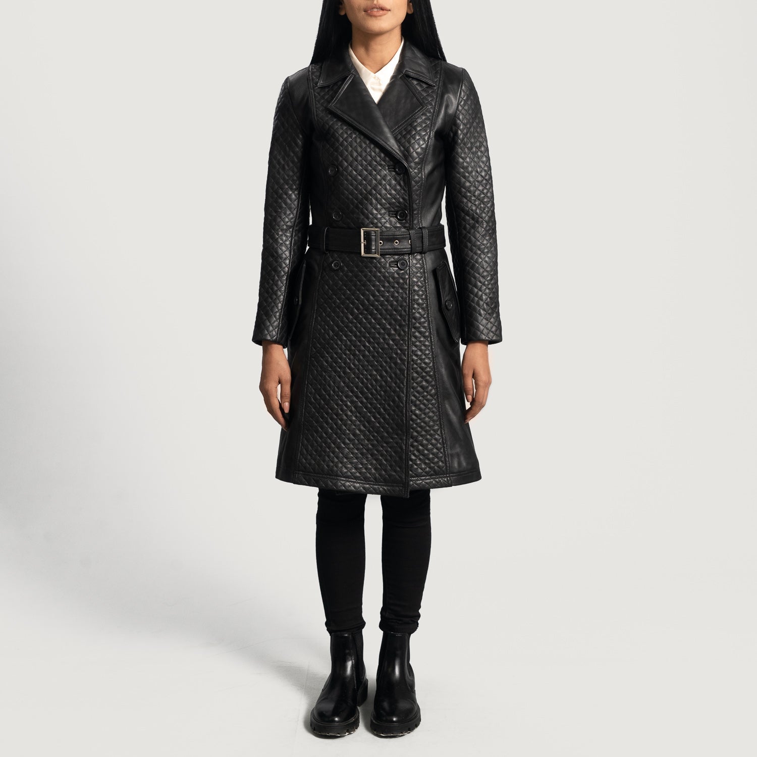 Sweet Susan Black Leather Trench Coat by Dash Racegear - women Jacket view 3