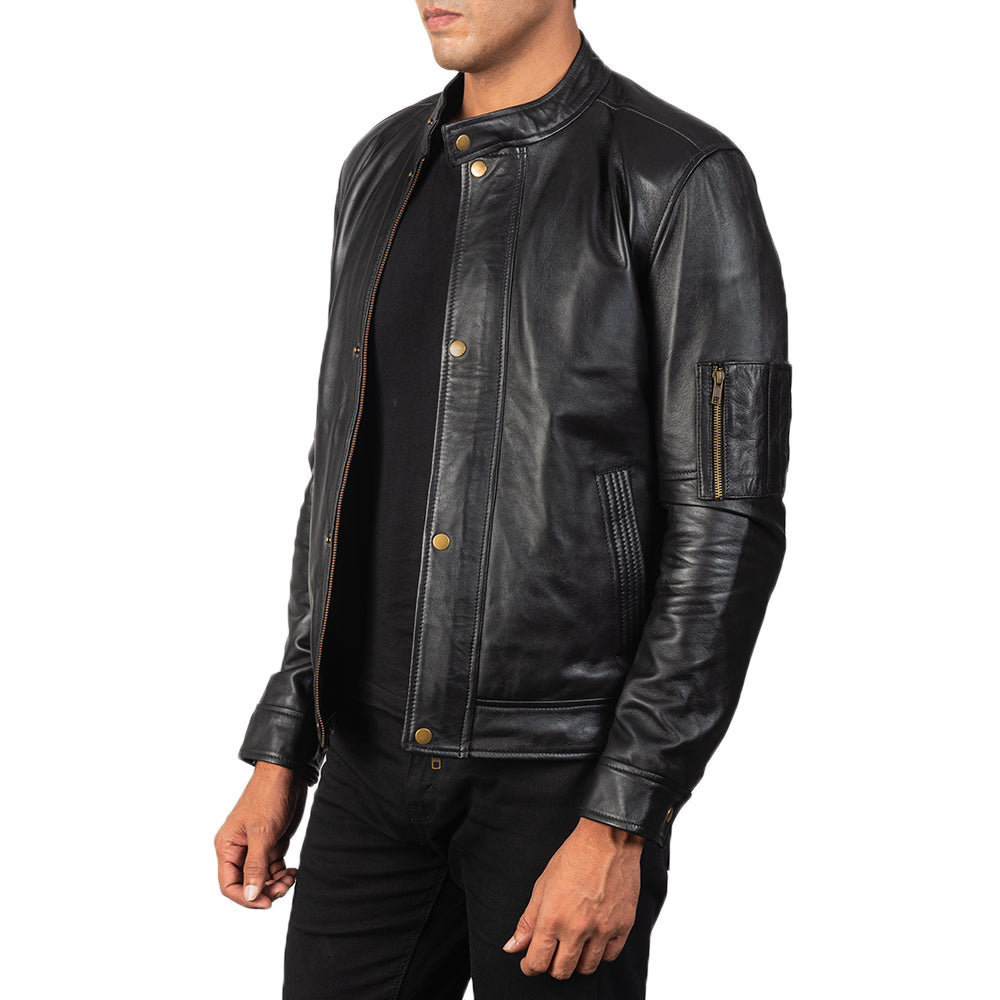 Tea House Black Leather Biker Jacket by Dash Racegear - men Jacket view 2