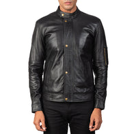 Tea House Black Leather Biker Jacket by Dash Racegear - men Jacket view 3