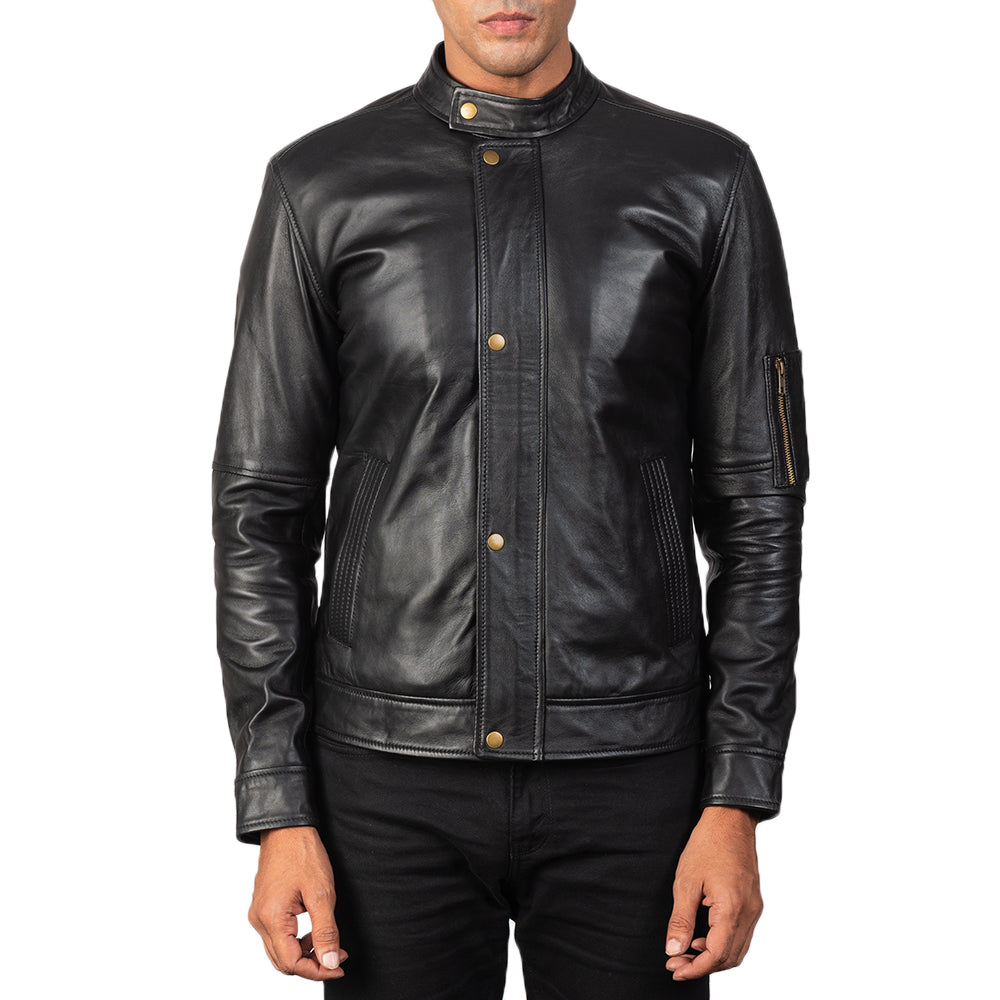 Tea House Black Leather Biker Jacket by Dash Racegear - men Jacket view 3