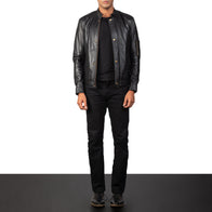 Tea House Black Leather Biker Jacket by Dash Racegear - men Jacket view 4