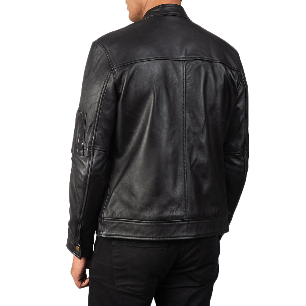 Tea House Black Leather Biker Jacket by Dash Racegear - men Jacket view 5