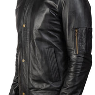 Tea House Black Leather Biker Jacket by Dash Racegear - men Jacket view 6