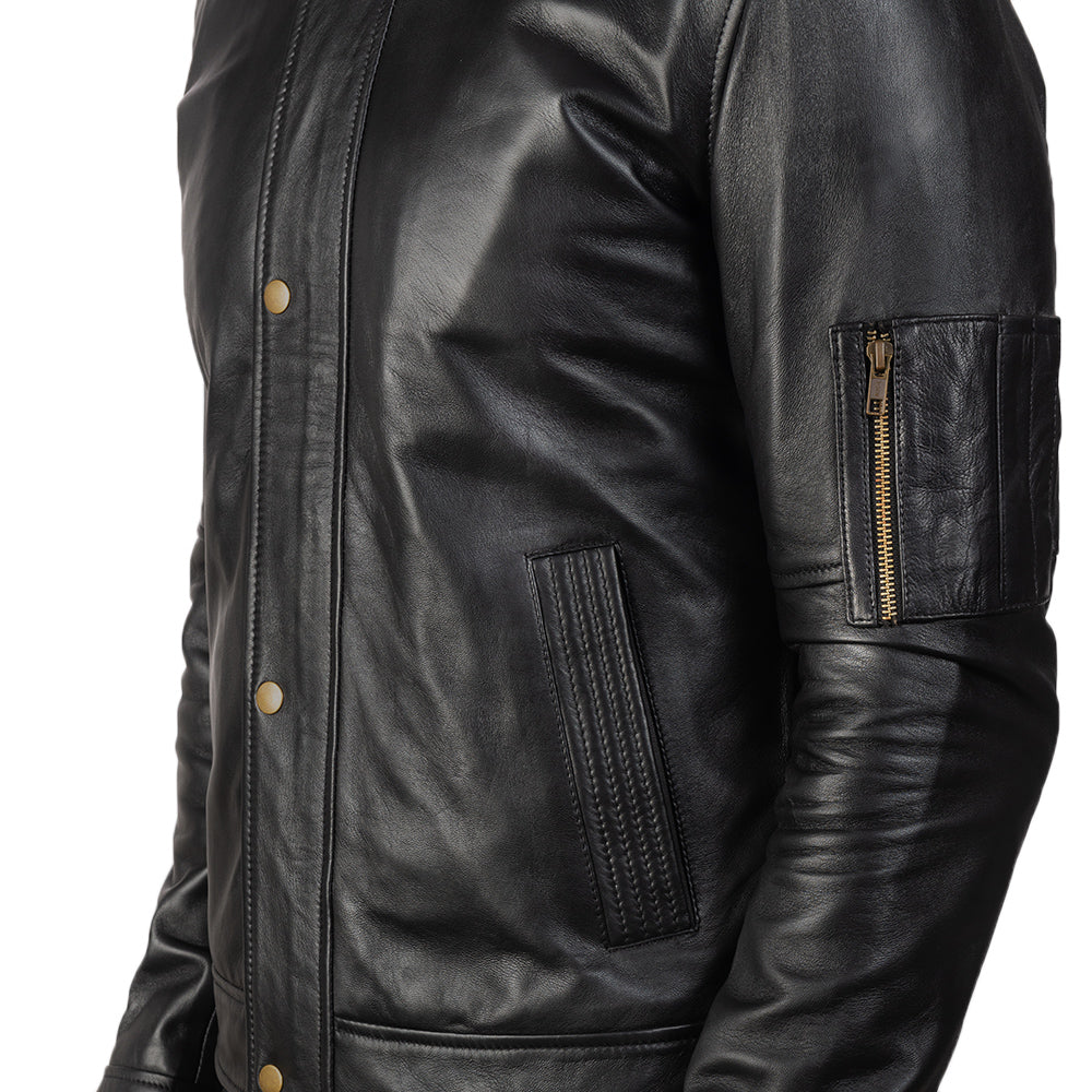 Tea House Black Leather Biker Jacket by Dash Racegear - men Jacket view 6