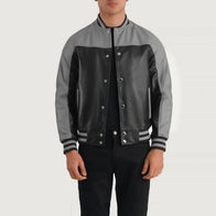 Terrance Black & Grey Leather Varsity Jacket by Dash Racegear - men Jacket view 1