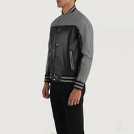 Terrance Black & Grey Leather Varsity Jacket by Dash Racegear - men Jacket view 2