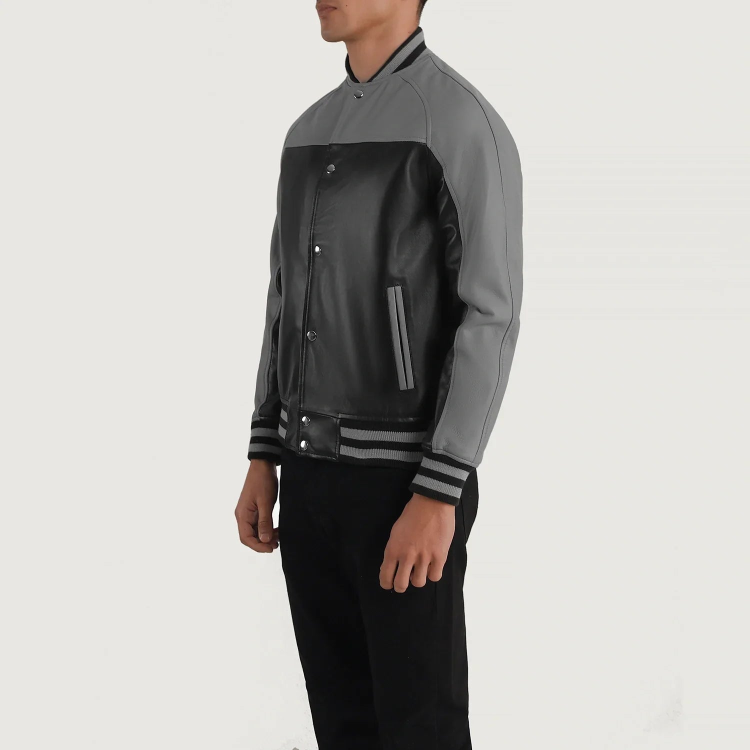 Terrance Black & Grey Leather Varsity Jacket by Dash Racegear - men Jacket view 2