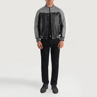 Terrance Black & Grey Leather Varsity Jacket by Dash Racegear - men Jacket view 3