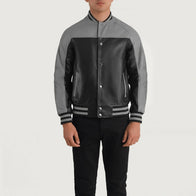 Terrance Black & Grey Leather Varsity Jacket by Dash Racegear - men Jacket view 4