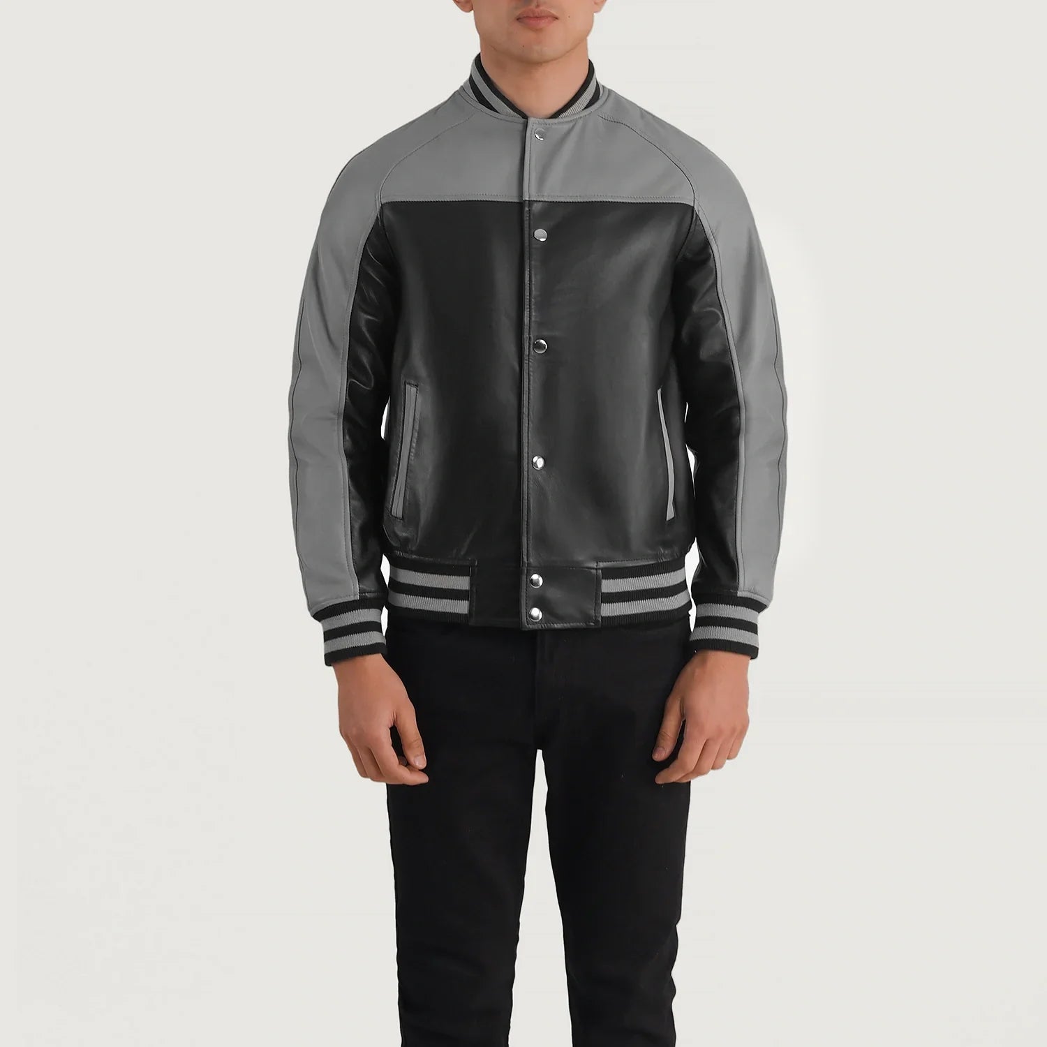 Terrance Black & Grey Leather Varsity Jacket by Dash Racegear - men Jacket view 4
