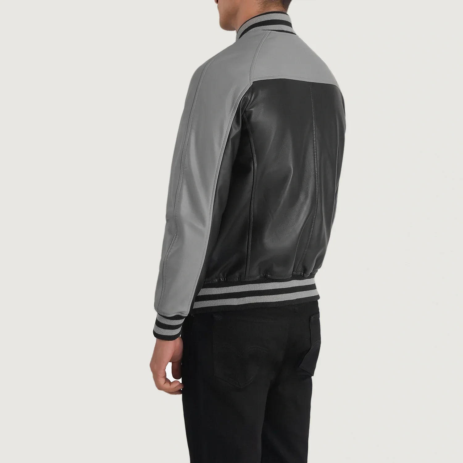 Terrance Black & Grey Leather Varsity Jacket by Dash Racegear - men Jacket view 5