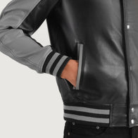 Terrance Black & Grey Leather Varsity Jacket by Dash Racegear - men Jacket view 6