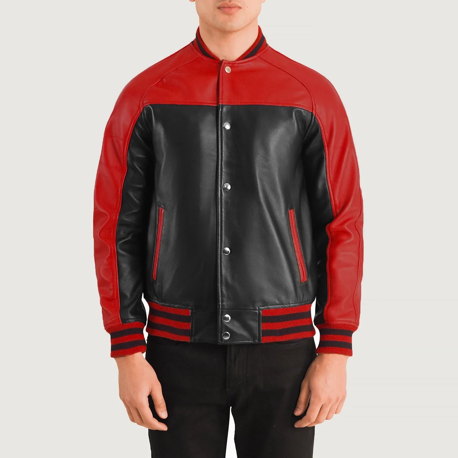 Terrance Black & Red Leather Varsity Jacket by Dash Racegear - men Jacket view 1