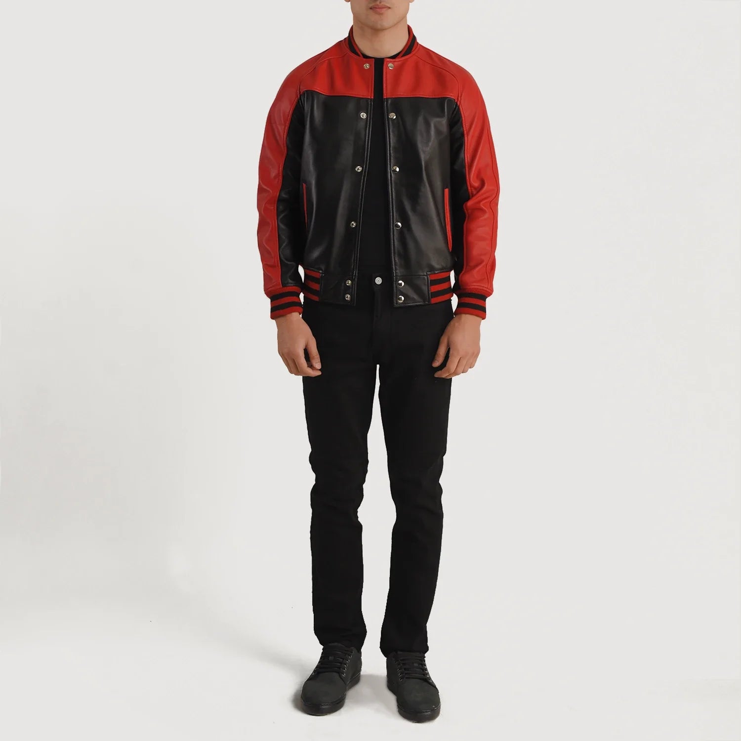 Terrance Black & Red Leather Varsity Jacket by Dash Racegear - men Jacket view 5