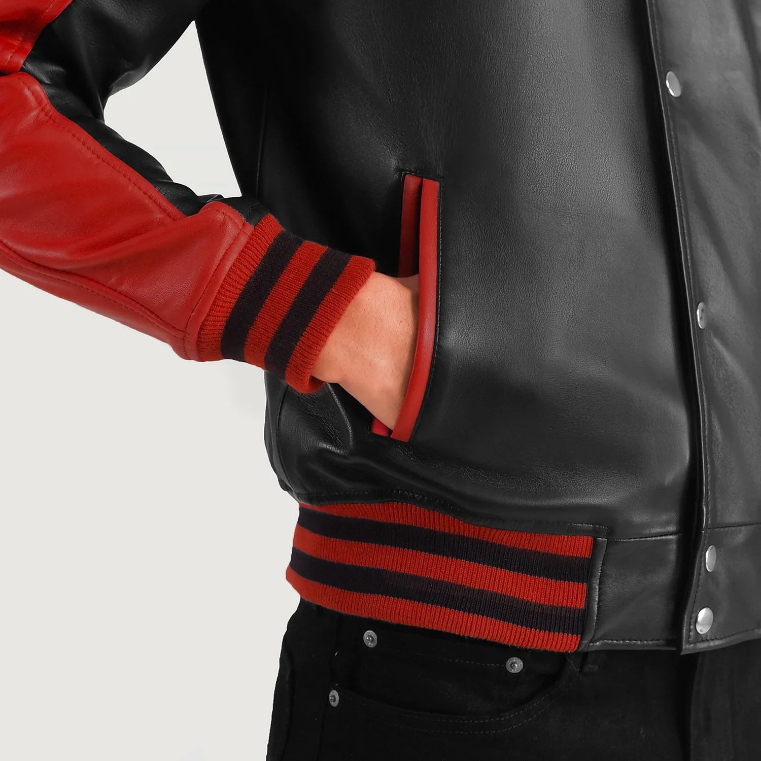 Terrance Black & Red Leather Varsity Jacket by Dash Racegear - men Jacket view 6