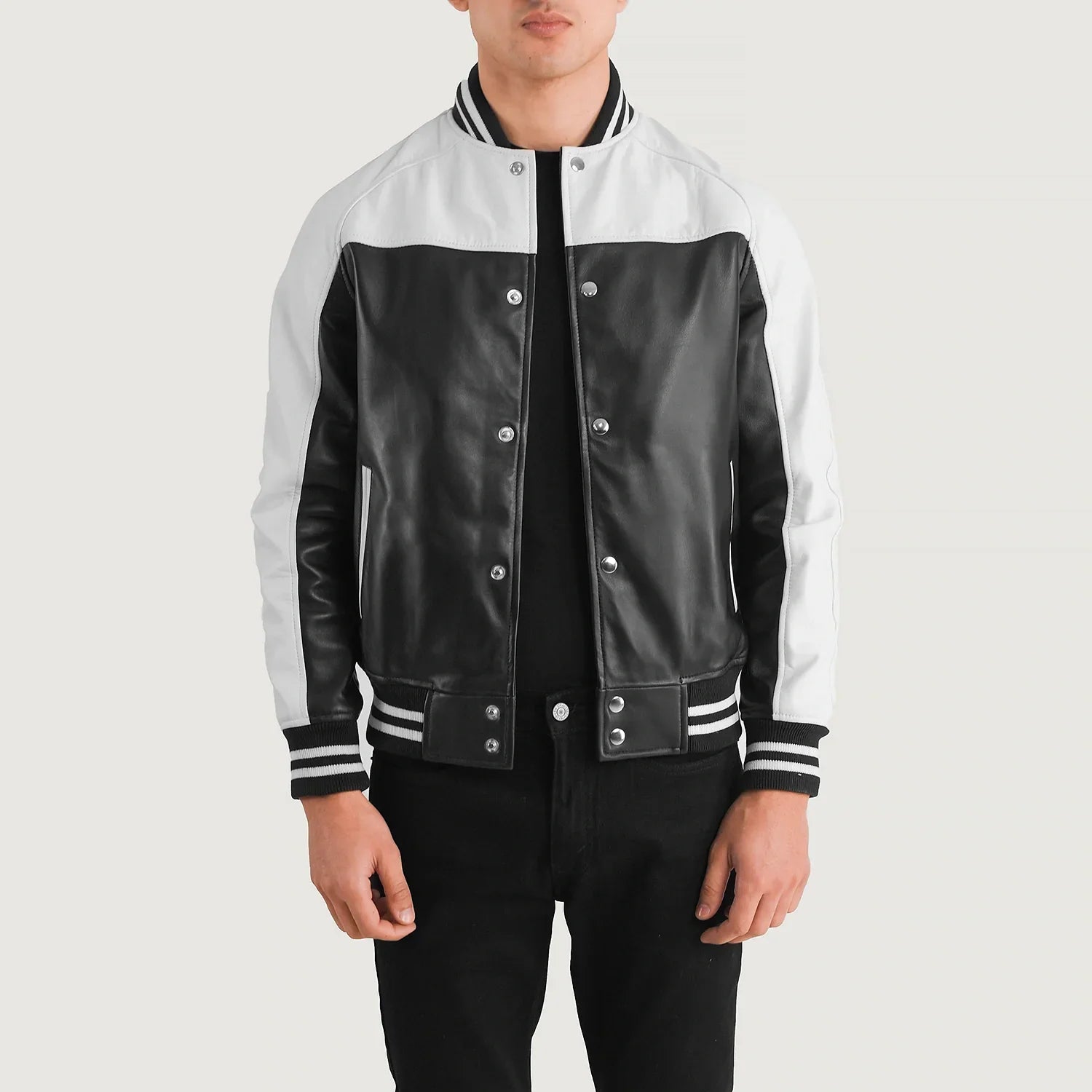Terrance Black & White Leather Varsity Jacket by Dash Racegear - men Jacket view 1