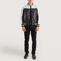 Terrance Black & White Leather Varsity Jacket by Dash Racegear - men Jacket view 3