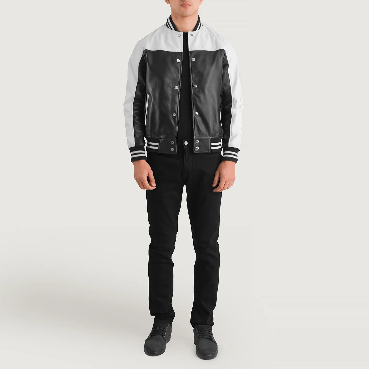 Terrance Black & White Leather Varsity Jacket by Dash Racegear - men Jacket view 3
