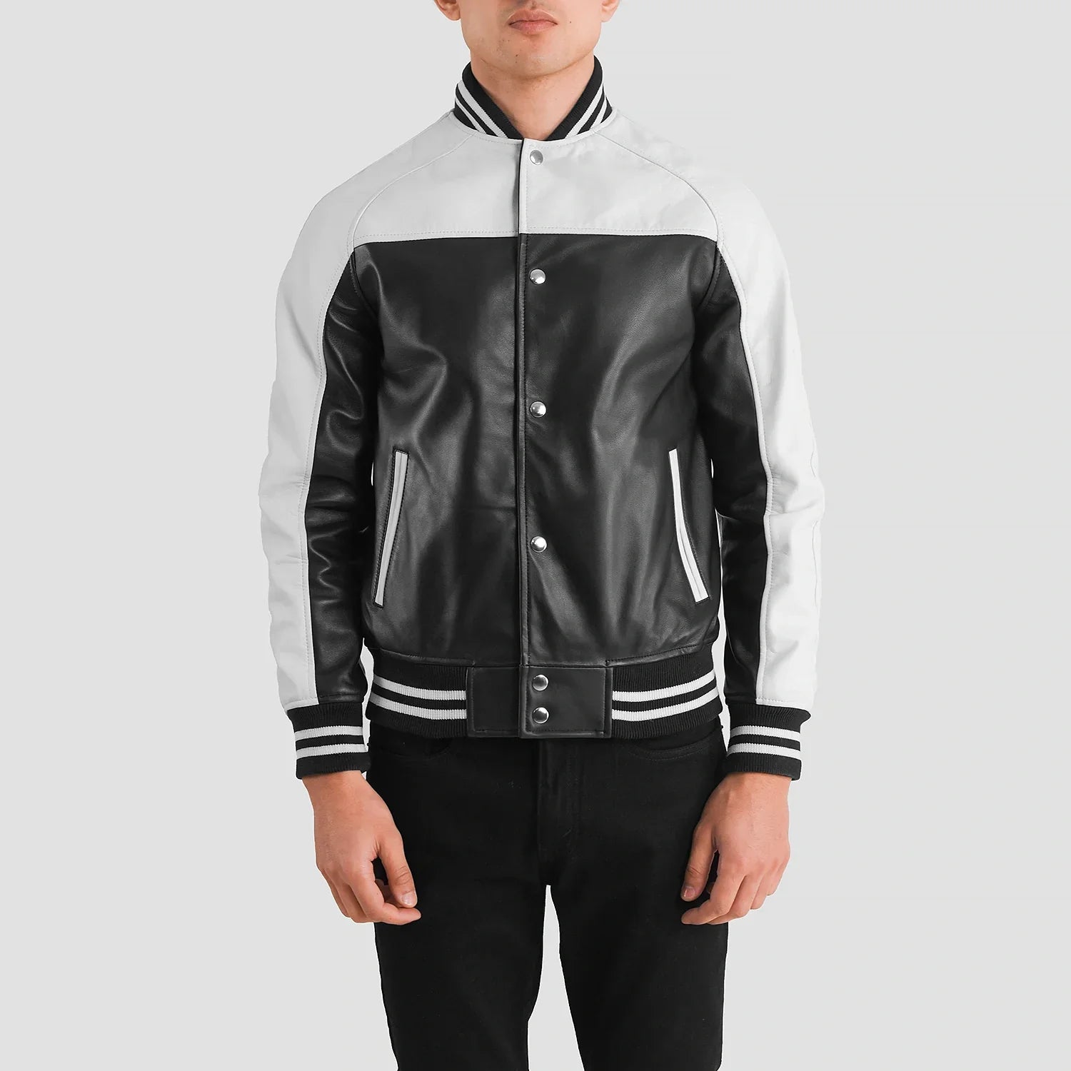 Terrance Black & White Leather Varsity Jacket by Dash Racegear - men Jacket view 4