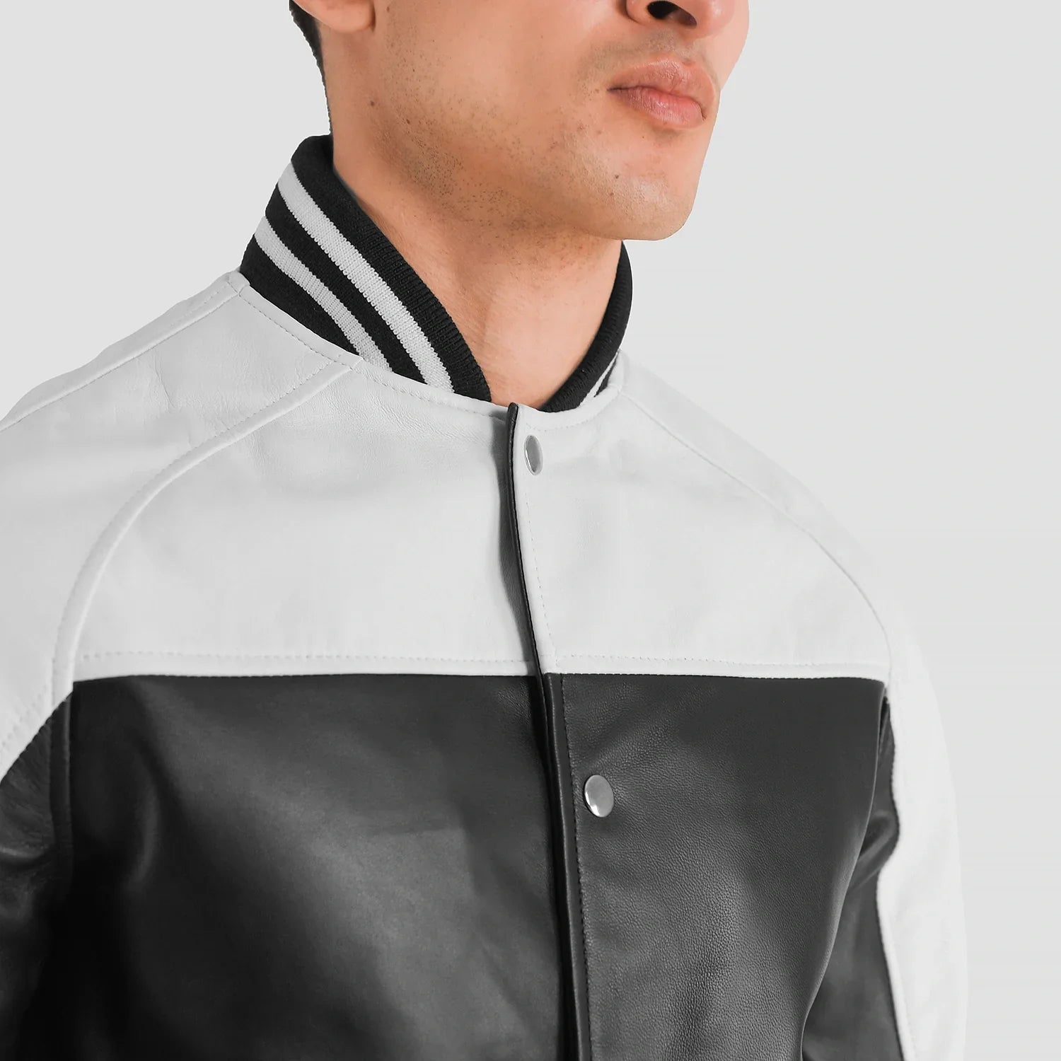 Terrance Black & White Leather Varsity Jacket by Dash Racegear - men Jacket view 6