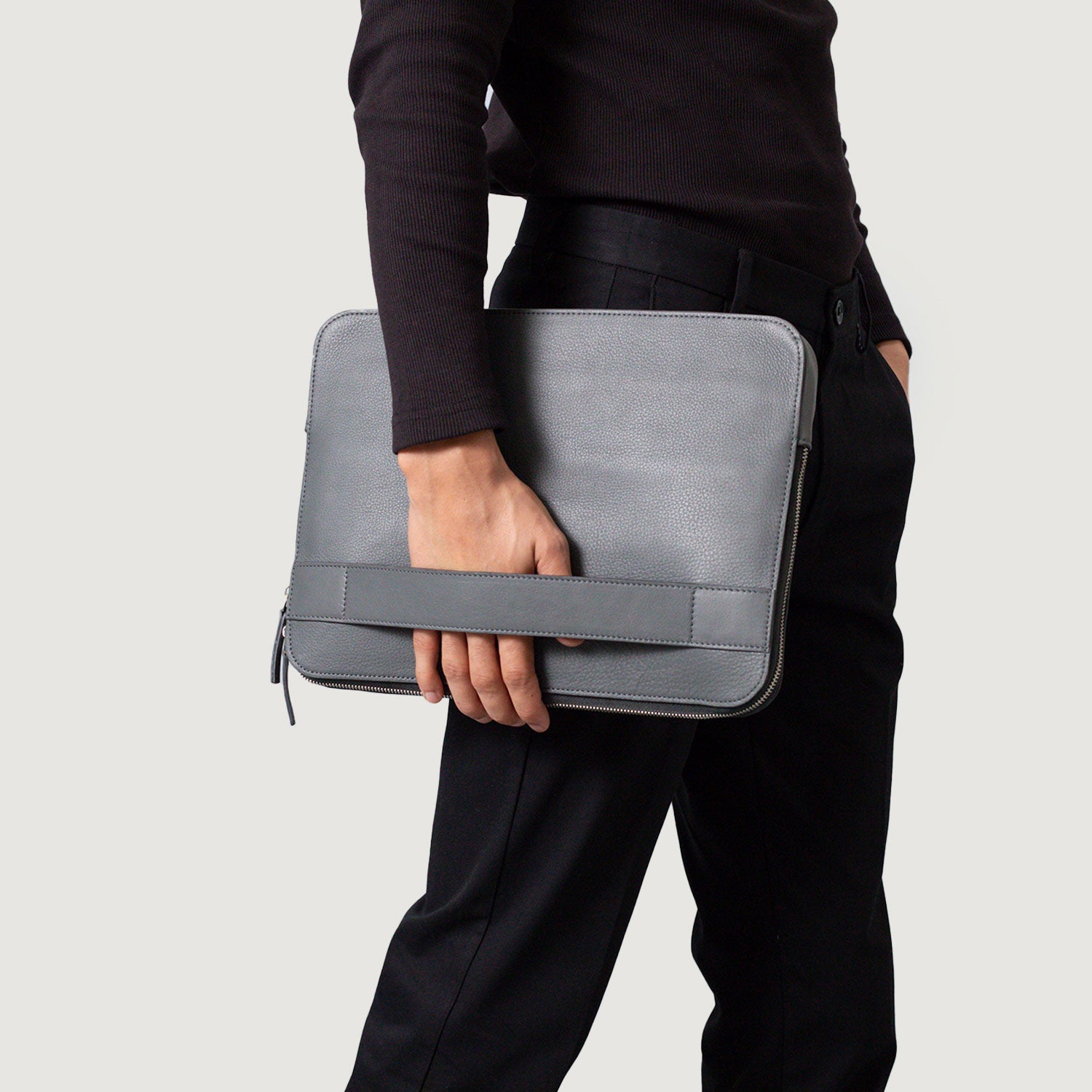 The Baxter Grey Leather Laptop Sleeve by Dash Racegear - unisex Leather Bag view 5