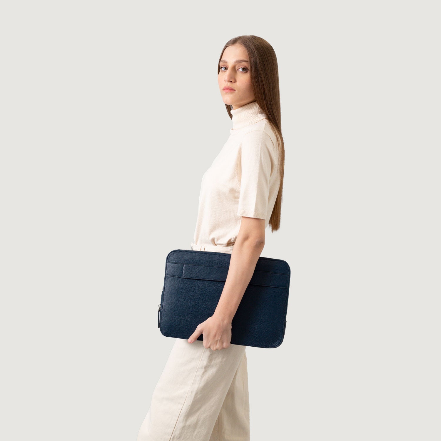 The Baxter Midnight Blue Leather Laptop Sleeve by Dash Racegear - unisex Leather Bag view 5