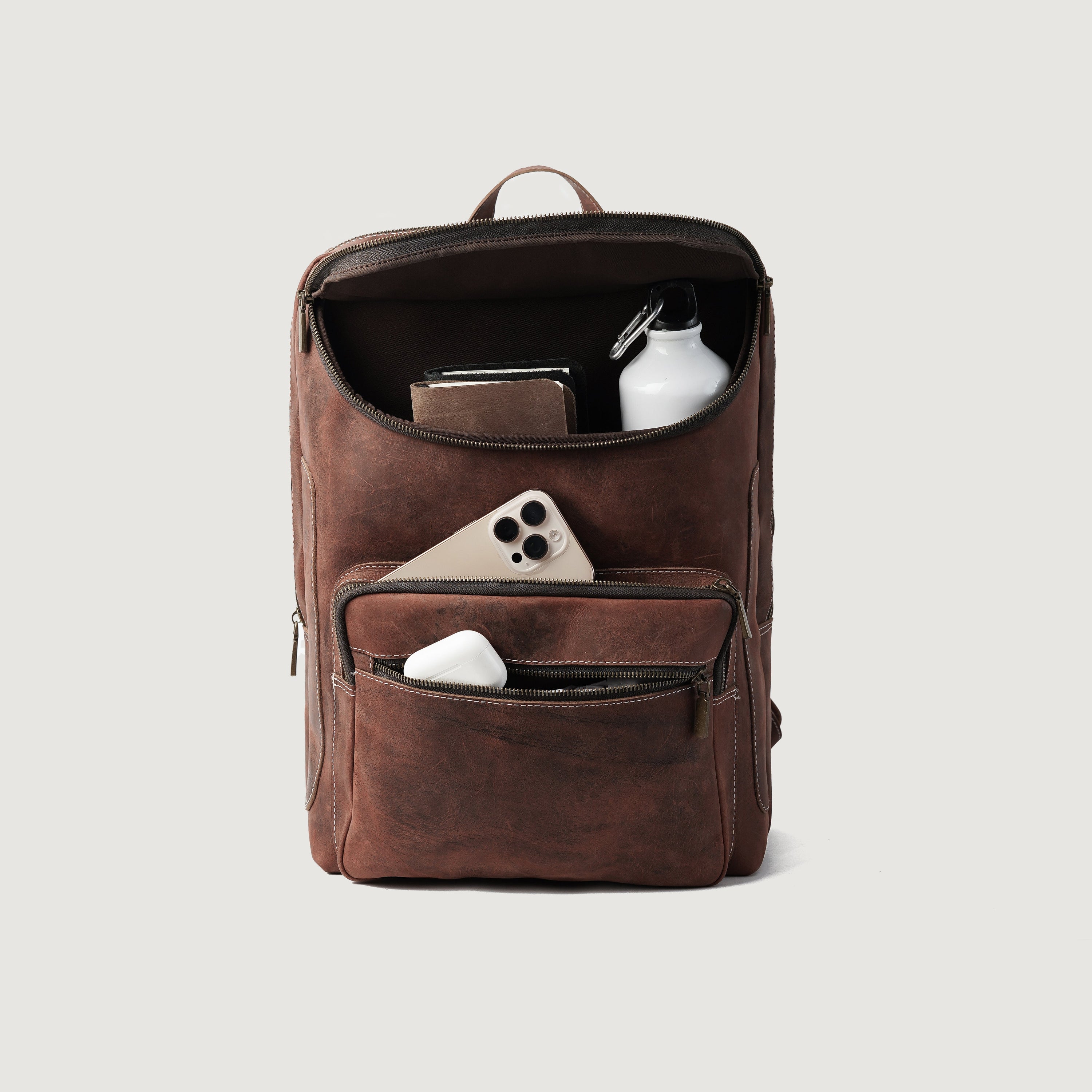 The Bedford Vintage Distressed Brown Leather Backpack by Dash Racegear - women Leather Bag view 4