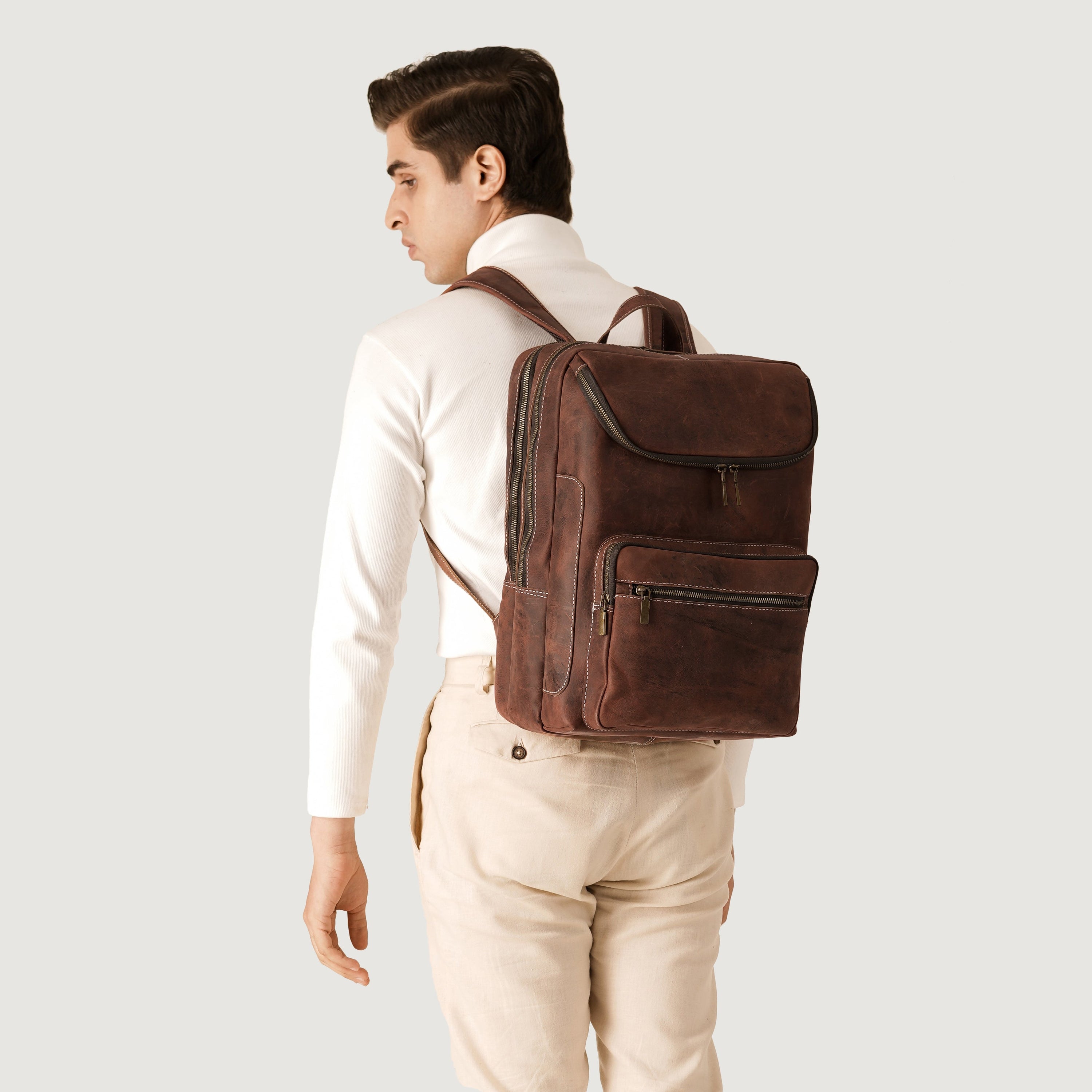 The Bedford Vintage Distressed Brown Leather Backpack by Dash Racegear - women Leather Bag view 7