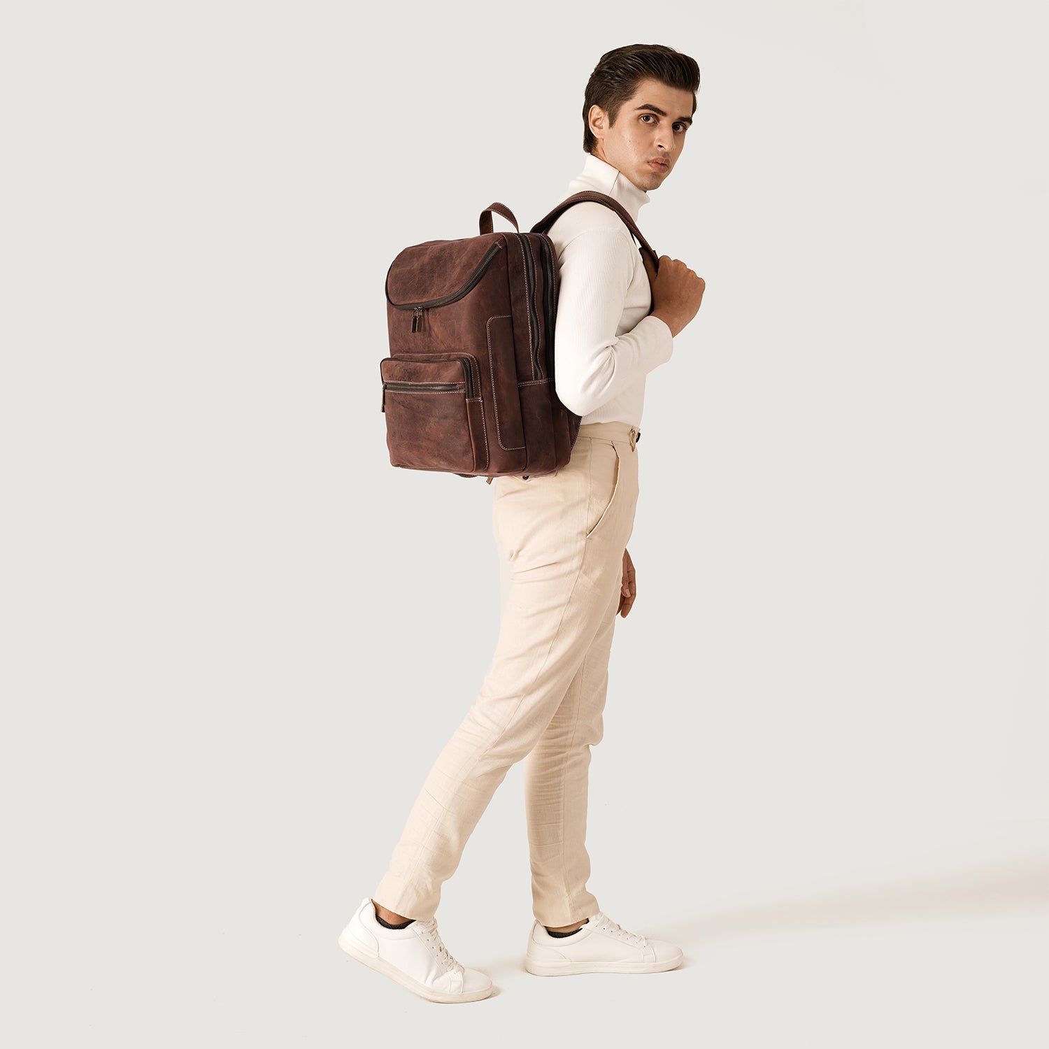 The Bedford Vintage Distressed Brown Leather Backpack by Dash Racegear - women Leather Bag view 9