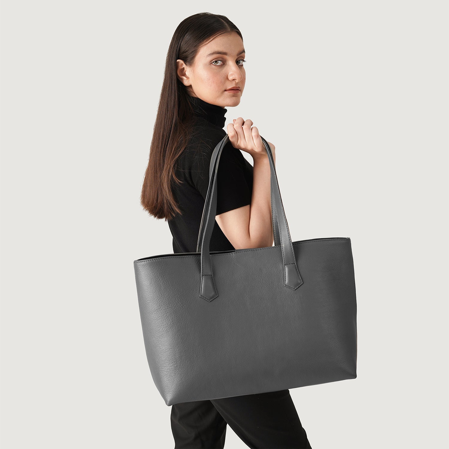 The Bianca Grey Leather Tote Bag by Dash Racegear - women Leather Bag view 2